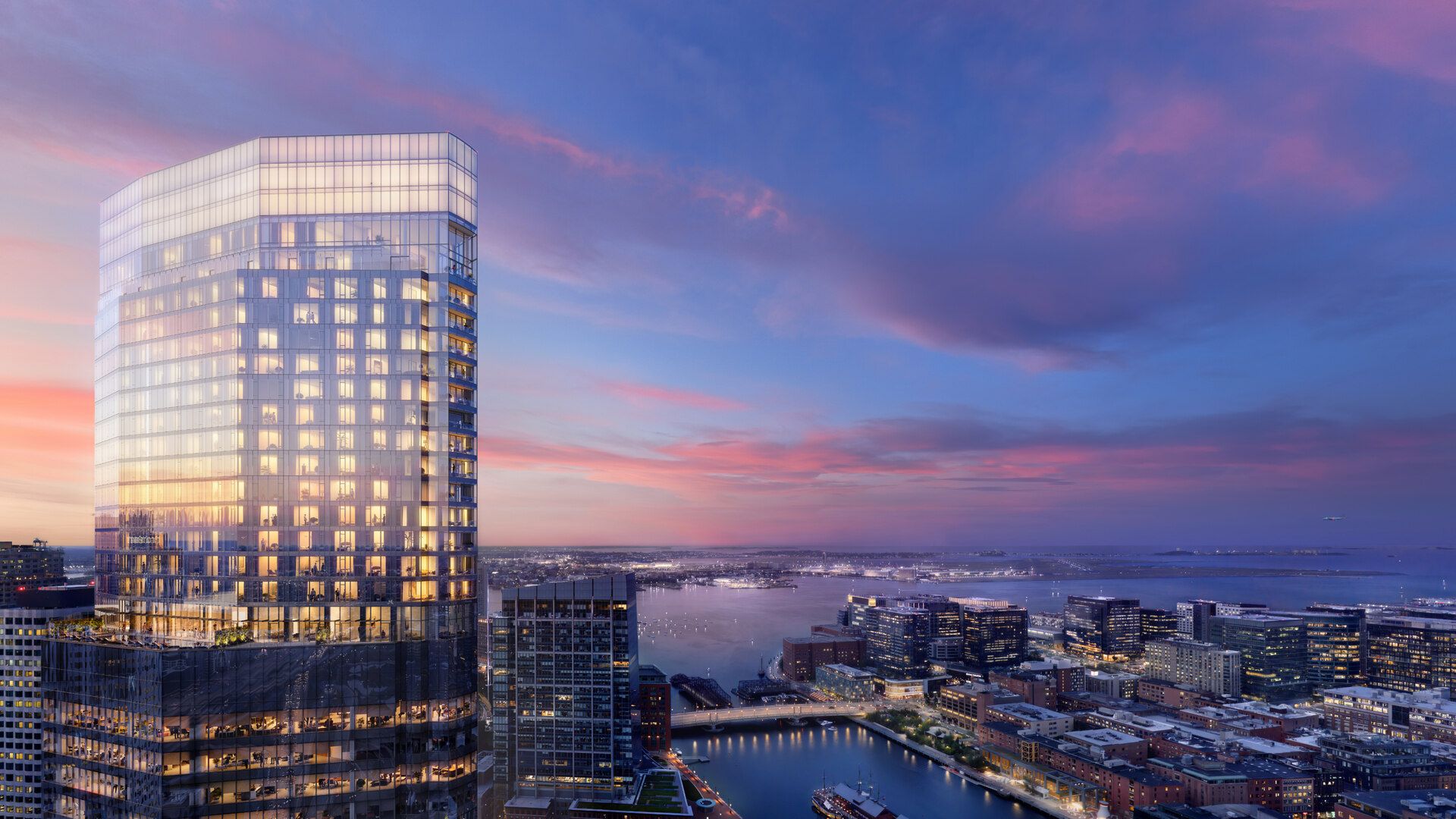 South Station Residences at dusk, Boston